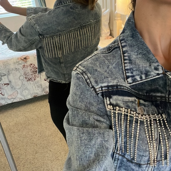 Blue Jean jacket faux diamond fringe detailing size M - Picture 5 of 14